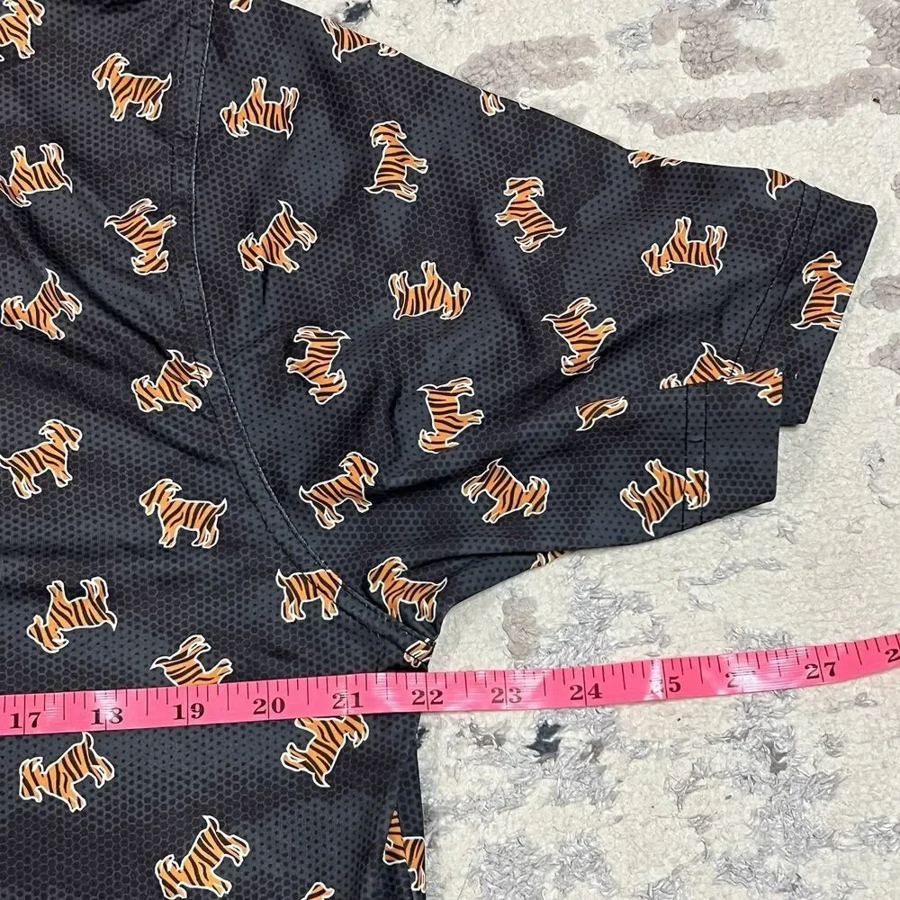 Waggle Shirt Mens Sz L Gray Tiger Goat Print Polo Golf Performance Stretch AOP - Picture 7 of 8